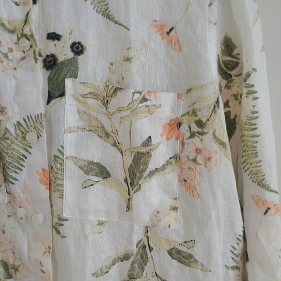 Lord + Taylor 100% linen off white cream button down shirt blouse floral Small - Picture 3 of 16